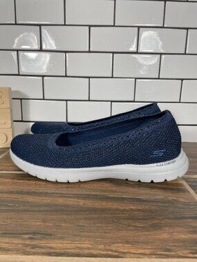 Skechers On The Go Flex Bejeweled Shoes Womens Size 8 Navy Rhinestone Slip On